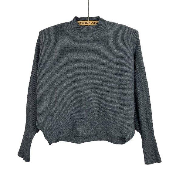 Zara Knit Womens Grey Ribbed Mockneck Cropped Sweater Small - Picture 1 of 4